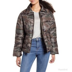 BP Printed Quilted Puffer Jacket Olive Italy Combo